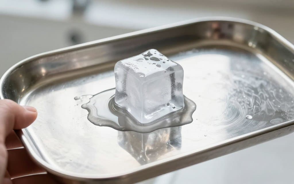 Ice cube melting fast on a silver tray, a quick way to tell if silver is real