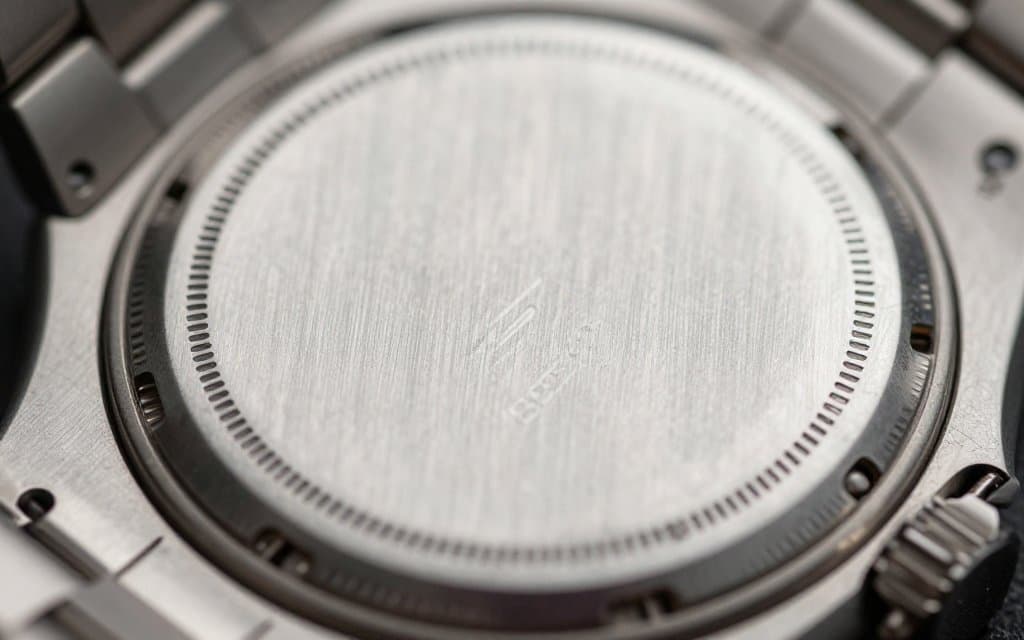 Macro of a Seiko caseback serial number used for a seiko serial number lookup