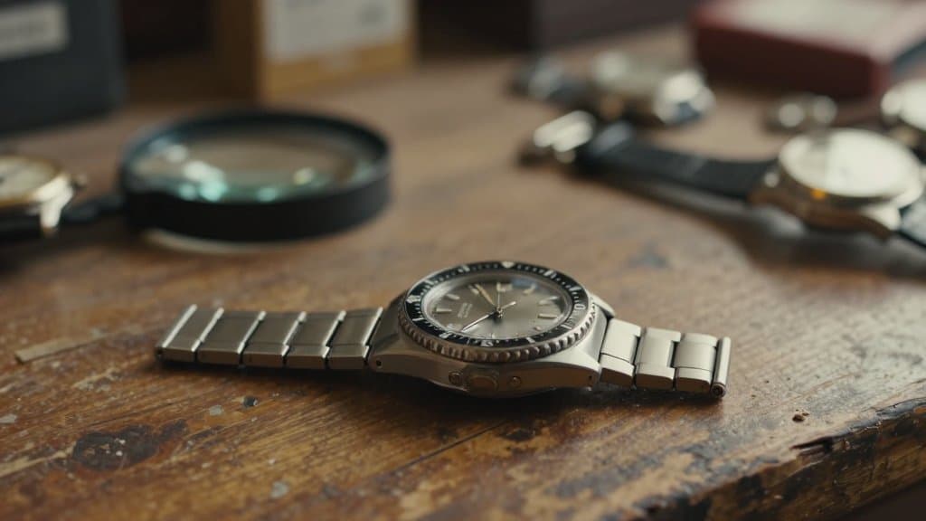 Vintage Seiko watch caseback ready for a seiko serial number lookup on a thrift store counter