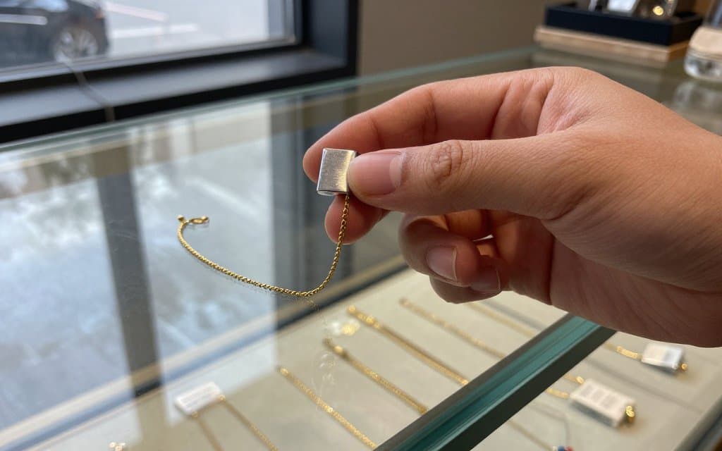 Testing whether gold is real by holding a magnet to a thrift-store gold chain