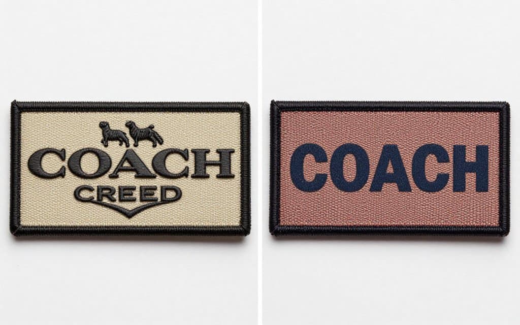 Comparison of real coach serial numbers embossed in leather versus a flat printed fake creed patch