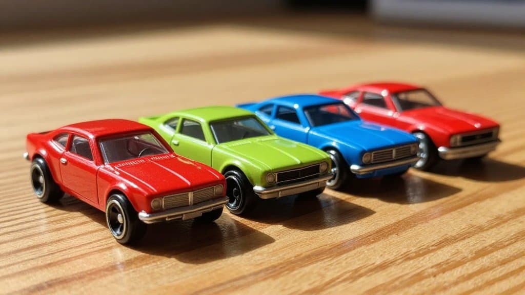 Vintage redline Hot Wheels cars lined up on a wooden table, the most valuable Hot Wheels for resale