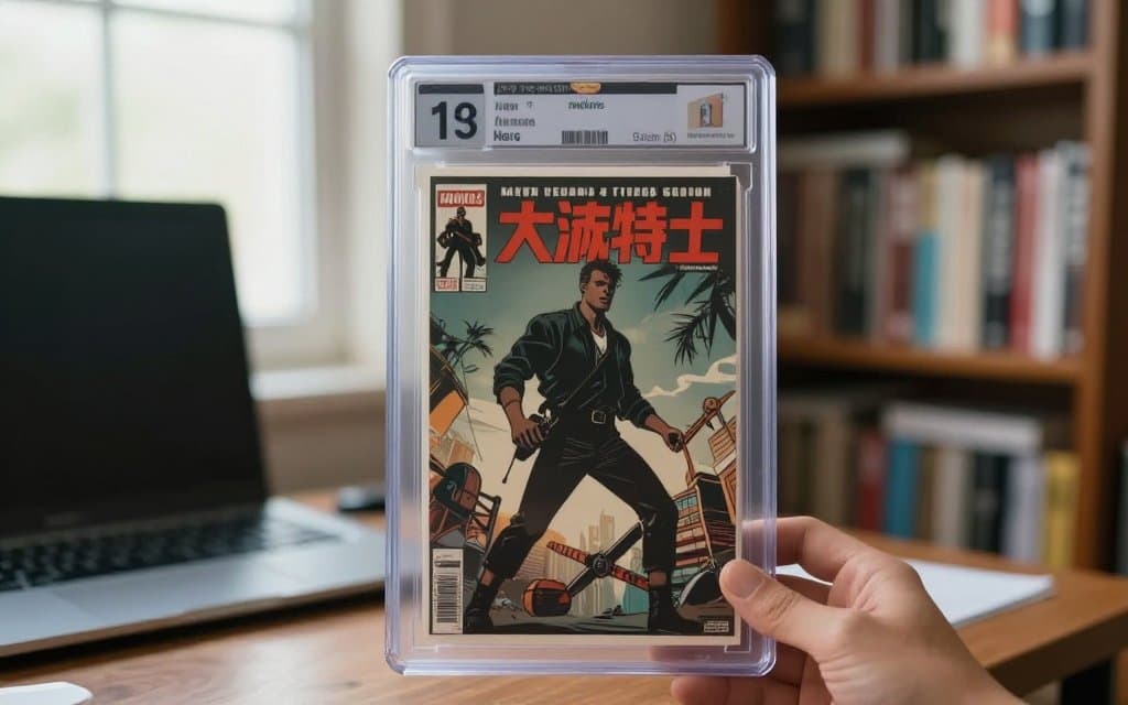 A graded comic sealed in a plastic slab, showing how condition sets value