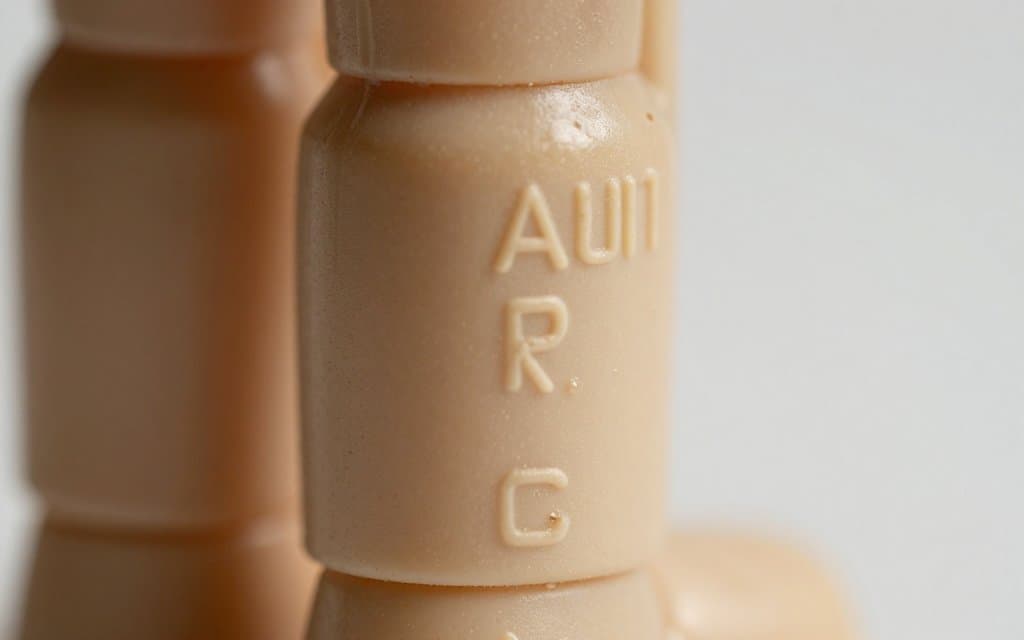 Macro of the molded date stamp used to authenticate vintage Star Wars figures