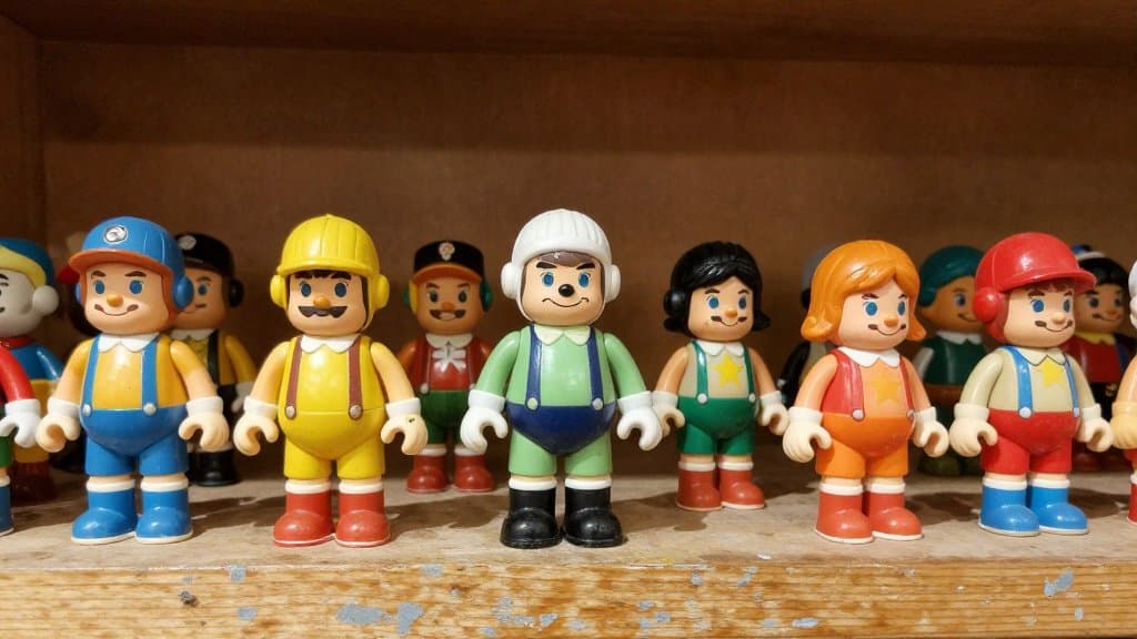 Vintage Star Wars figures from the Kenner era lined up on a thrift store shelf