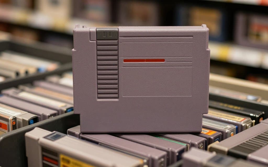 Rare video games standing out among common NES cartridges in a bin