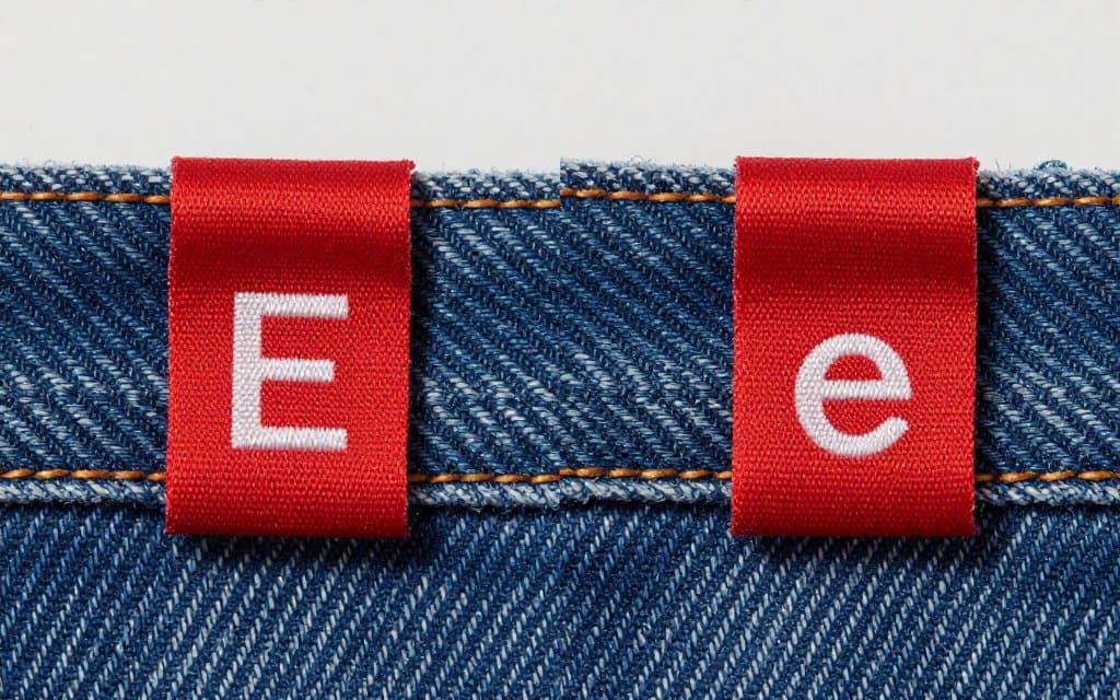 Comparison of big E and small e red tabs on vintage Levis