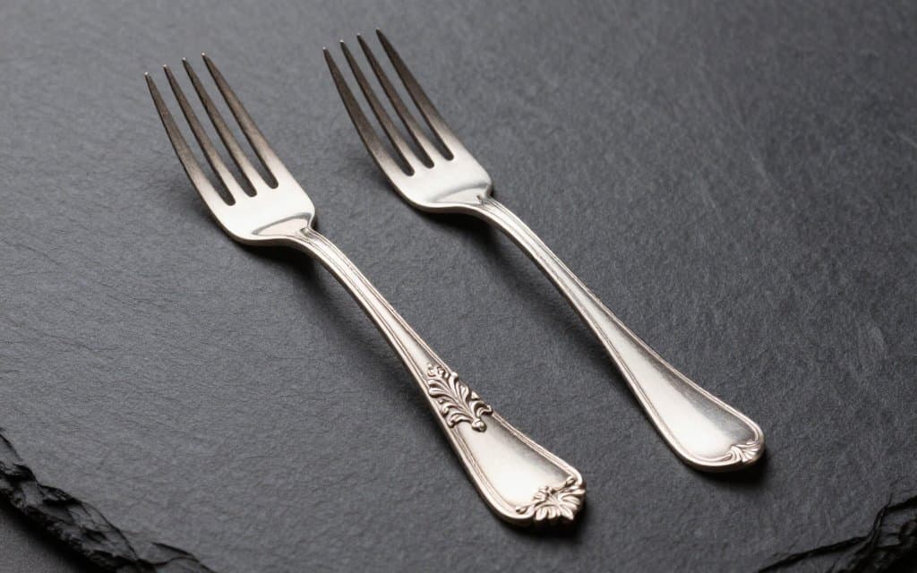 Comparison of an ornate pattern and plain sterling silverware handle