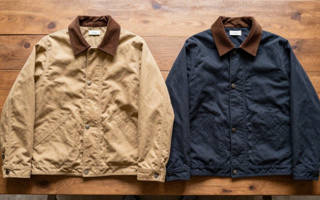 Two canvas jackets compared side by side, a Carhartt WIP Detroit jacket and an older workwear version