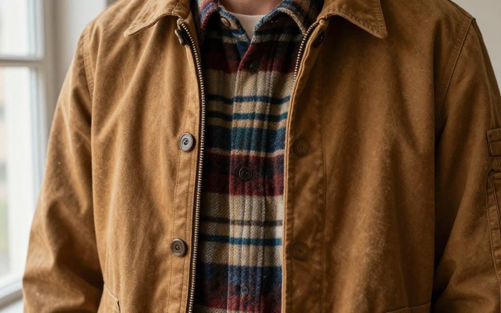 Blanket lining and quilted sleeves inside a vintage Carhartt J97 style Detroit jacket